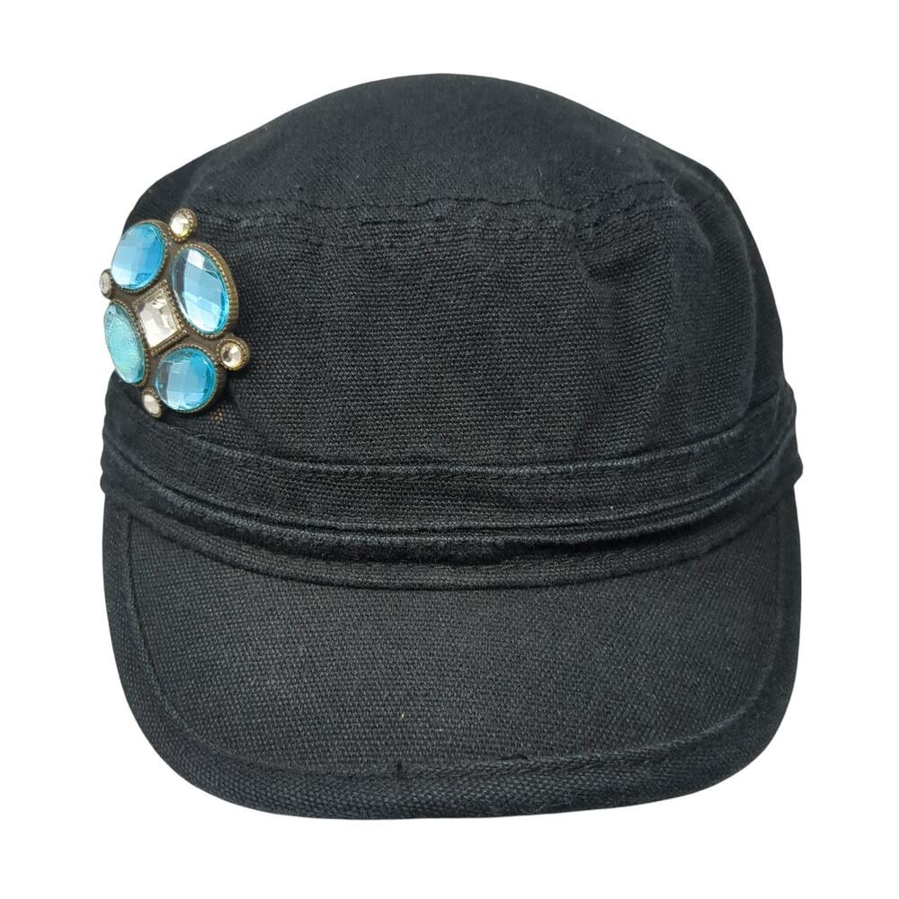 Divided By H&M Slideback Cadet Army Cap Black S Adjustable Rhinestone Cotton